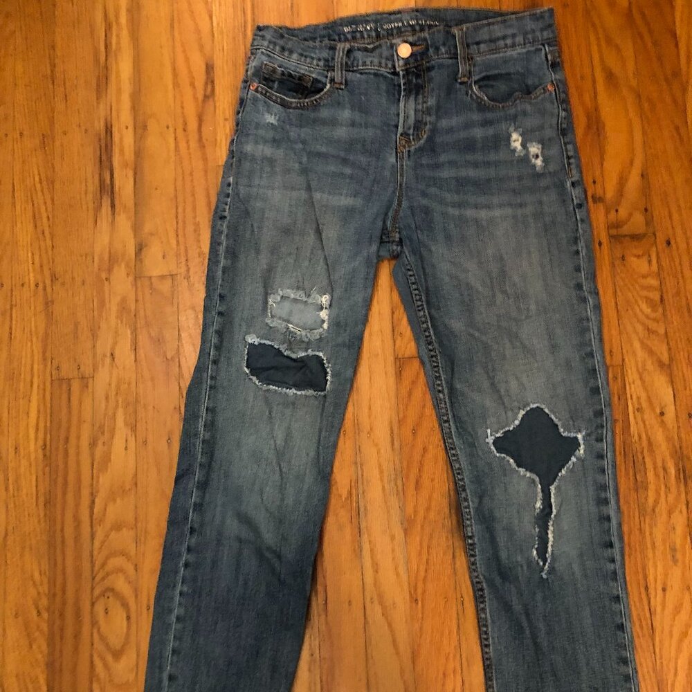 Patchwork Boyfriend Jeans with Rips